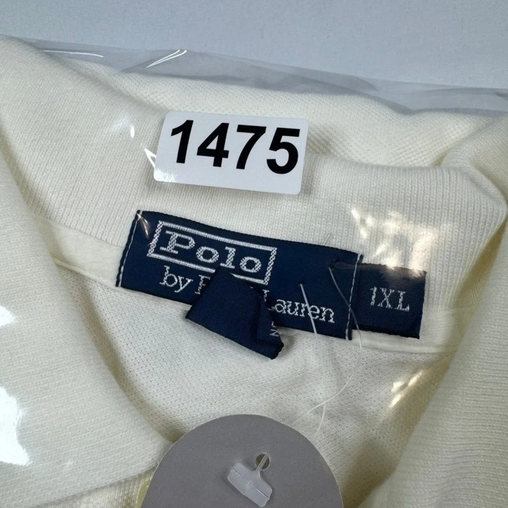 Vtg Polo Ralph Lauren Polo Shirt Mens XL Cream White Pony USA Made NWT Deadstock